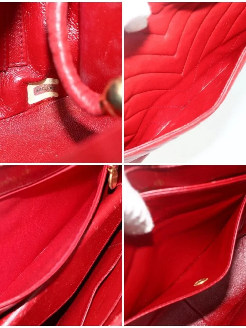 CHANEL V Stitch Shoulder Bag Lamb Skin Gold Red CC Auth mr2345